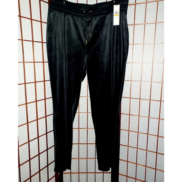 Calvin Klein Plus Size Stretch Velour High-Rise Wide Leg Drawstring Pants - Picture 4 of 16
